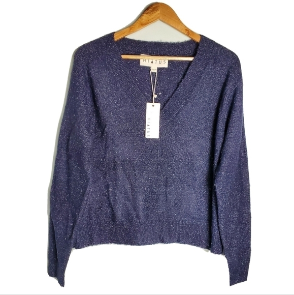 NEW Hyatus Flecked V Neck Navy Sweater - Picture 2 of 5